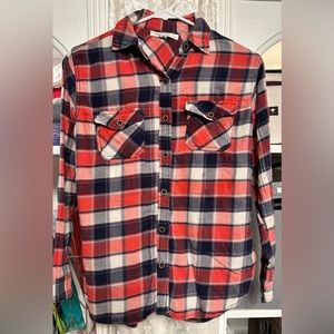 🩵4 items for $30- Wild Blue flannel plaid shirt Navy blue, red & white 070